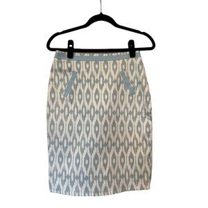 JIGSAW Soft Blue & White Ikat Pencil Skirt – Size 4 $165
